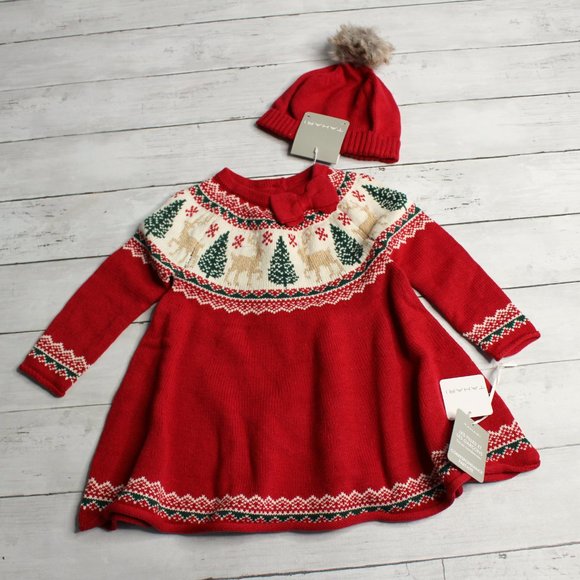 Tahari Baby Girl's Sweater Dress Hat Tights Set Size 18 Months Winter - Picture 2 of 9